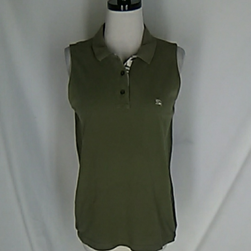 Burberry London Olive Green Shirt Plaid Trim M?